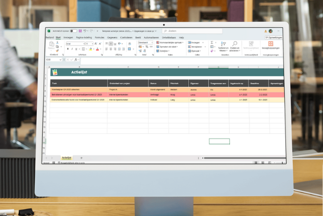 Voorbeeld van het Excel-template van een actielijst ontwikkeld door Aristo meeting center.